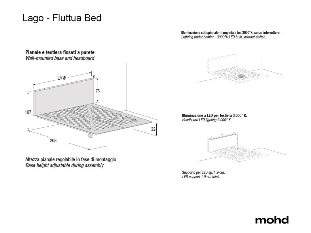 Fluttua Bed - Upholstered Headrest Francis 100Designed byDaniele Lago