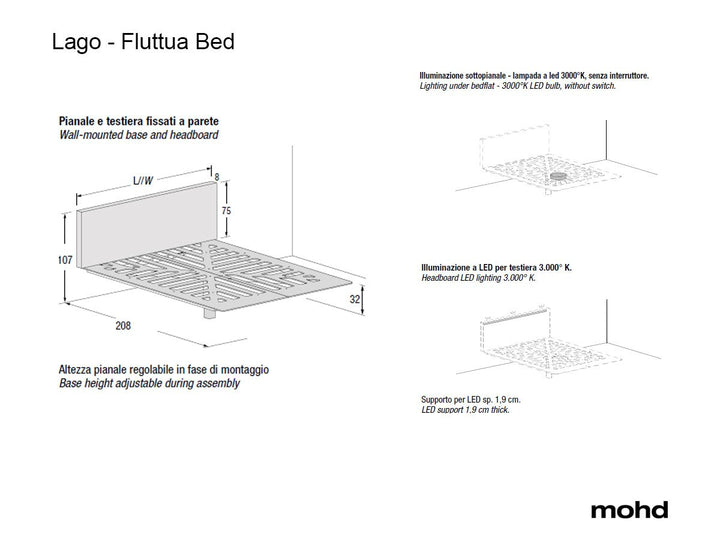 Fluttua Bed - Upholstered Headrest Francis 100Designed byDaniele Lago