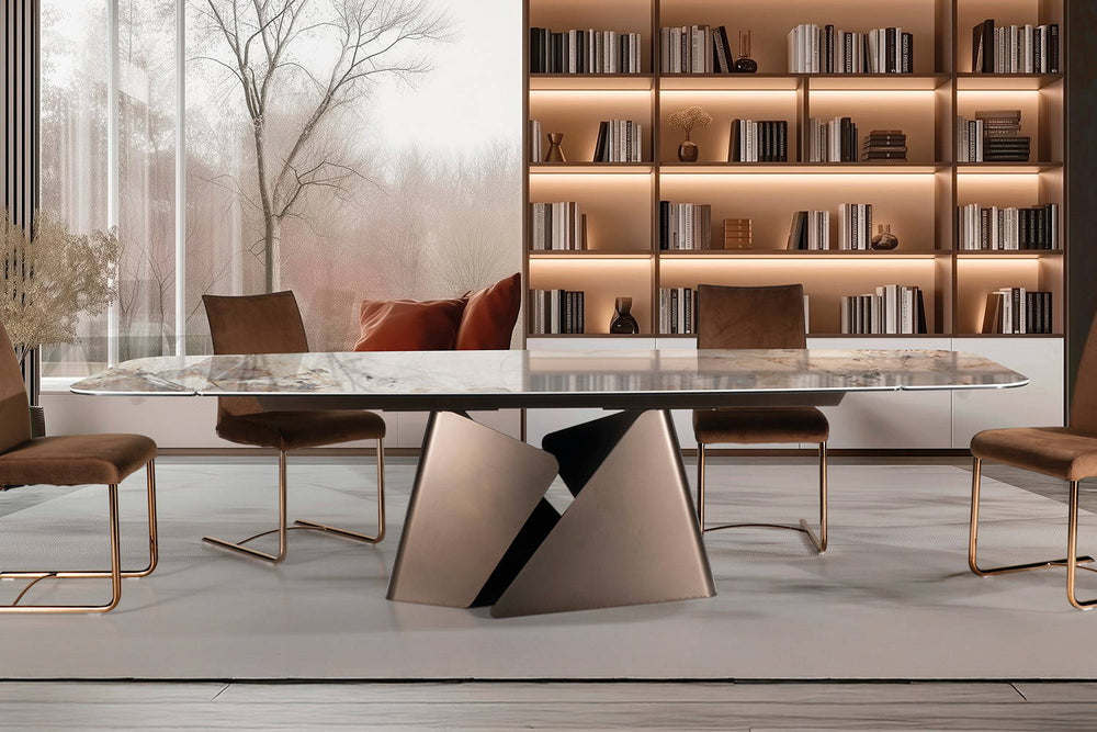 Fusion Extension Dining Table Barrel Quarzite Patagonia Glossy Porcelain Soft Rusty Dining Tables Naos