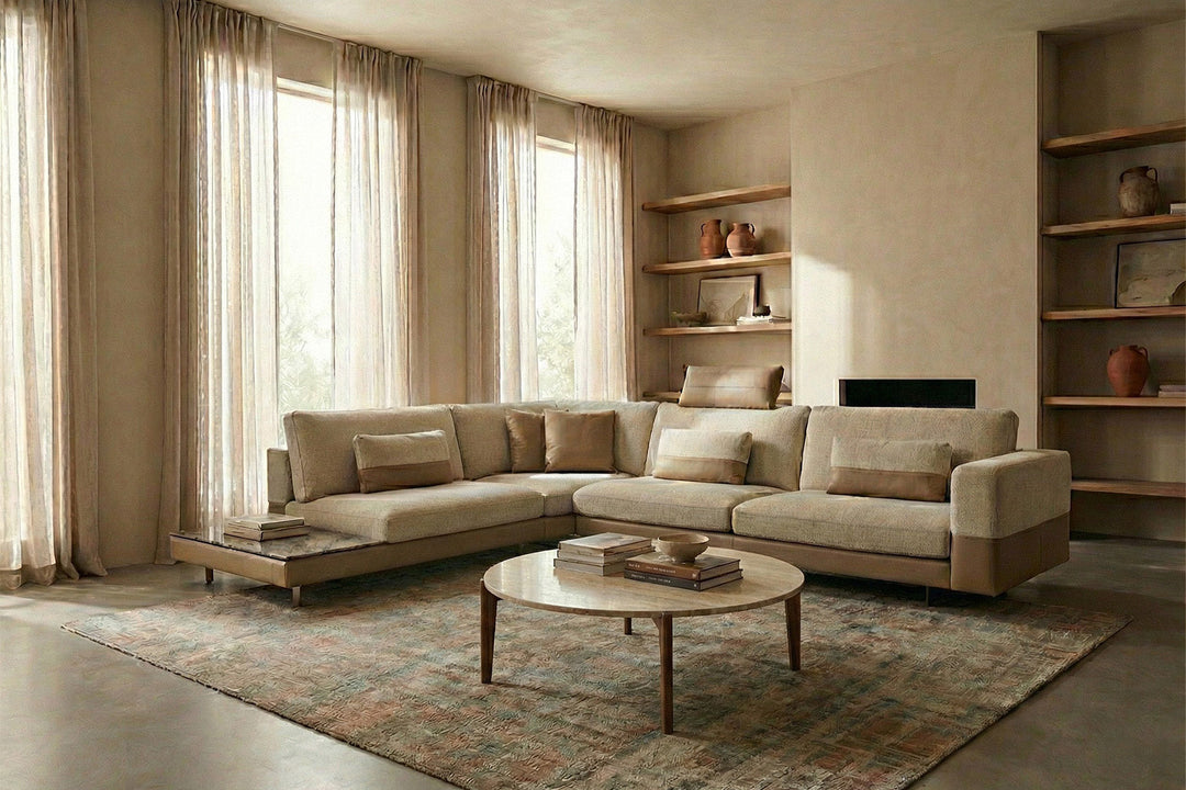 Vincent Dual Tone Corner Sectional Sofa With Table Sectionals Gamma Arredamenti