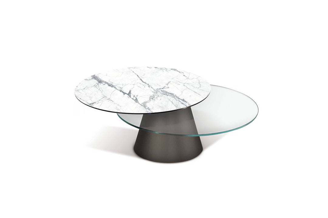 Girotondo Coffee Table Invisible White Glossy Porcelain Clear Glass Manganese Coffee Tables Naos