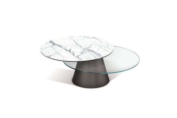 Girotondo Coffee Table Invisible White Glossy Porcelain Clear Glass Manganese Coffee Tables Naos