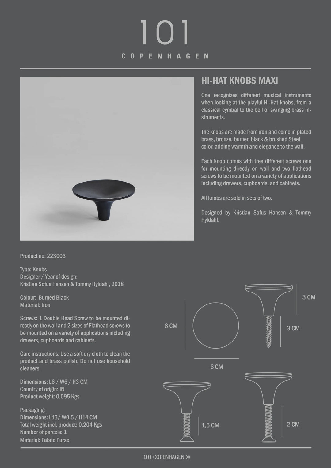 HiHat Knobs, Maxi - Burned Black Knobs 101 Copenhagen   