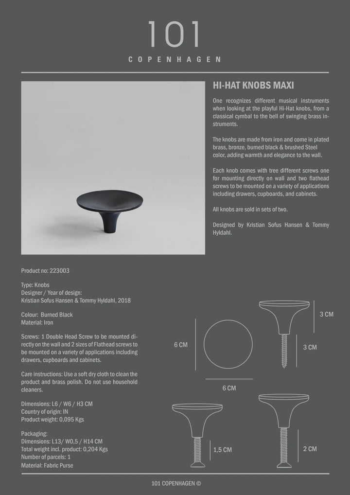 HiHat Knobs, Maxi - Burned Black Knobs 101 Copenhagen   