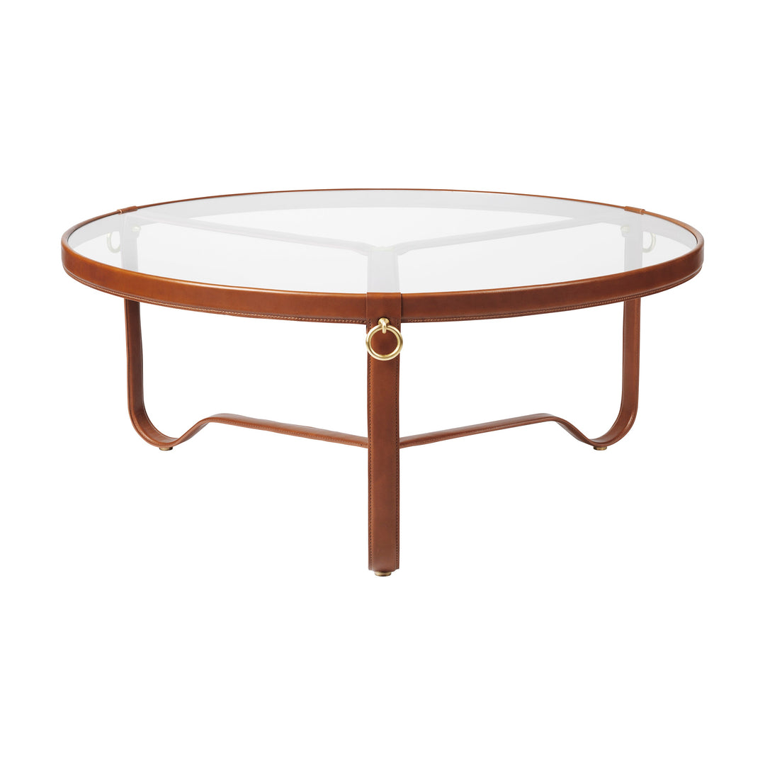 Adnet Circular Coffee Table Tables Gubi Tan Leather Large: 40.6 in width