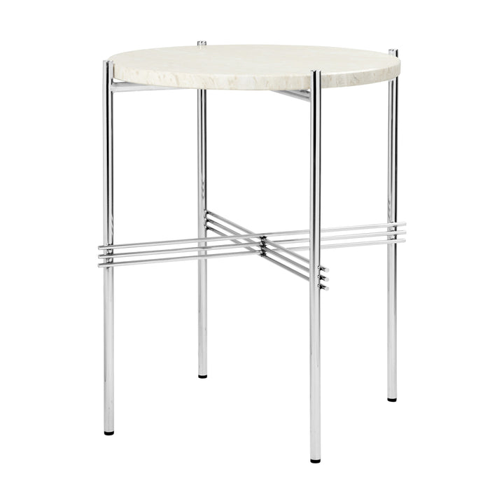 TS Round Side Table Accent Tables Gubi Neutral White Travertine Polished Steel