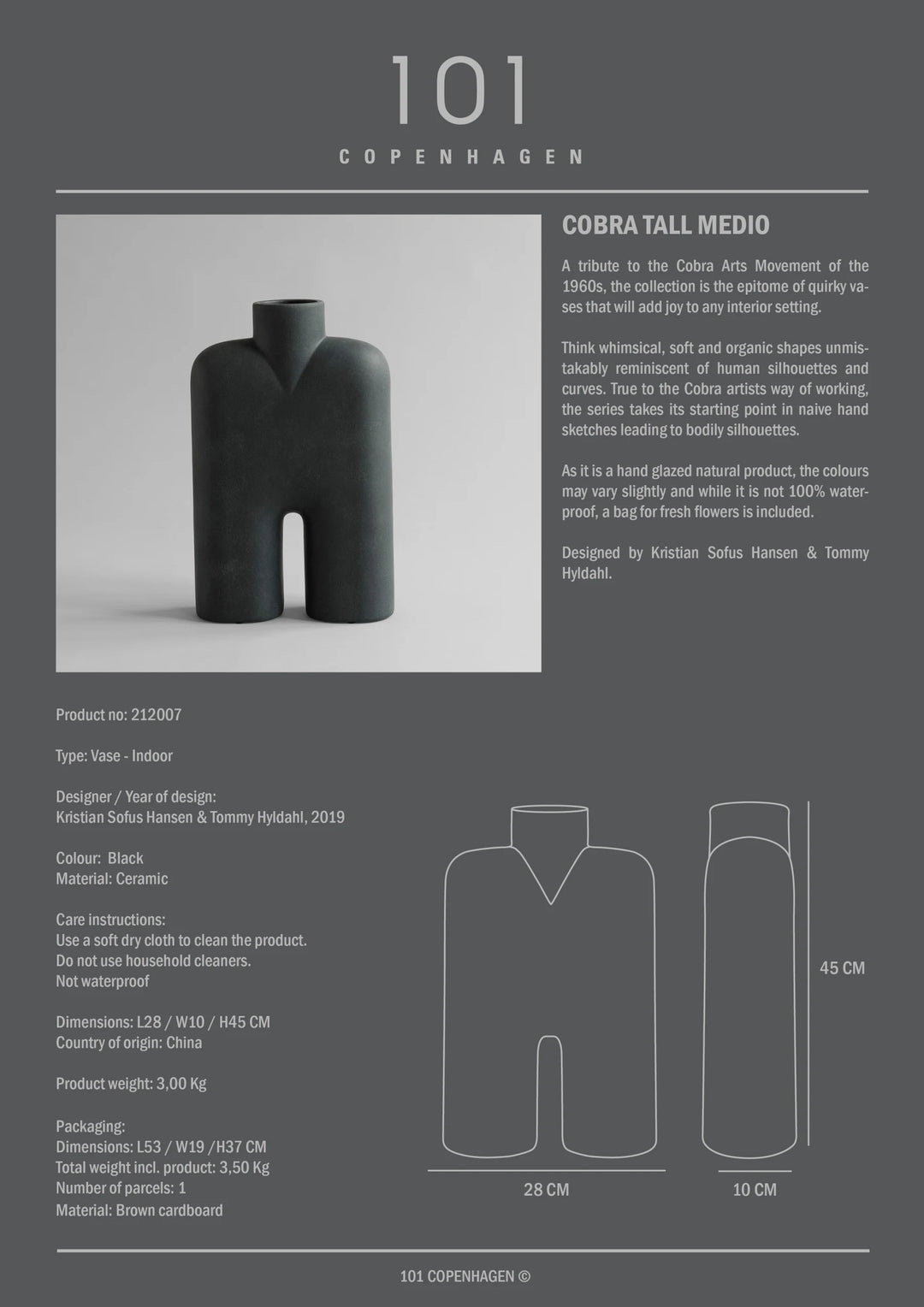 Cobra Tall, Medio - Black Vases 101 Copenhagen   