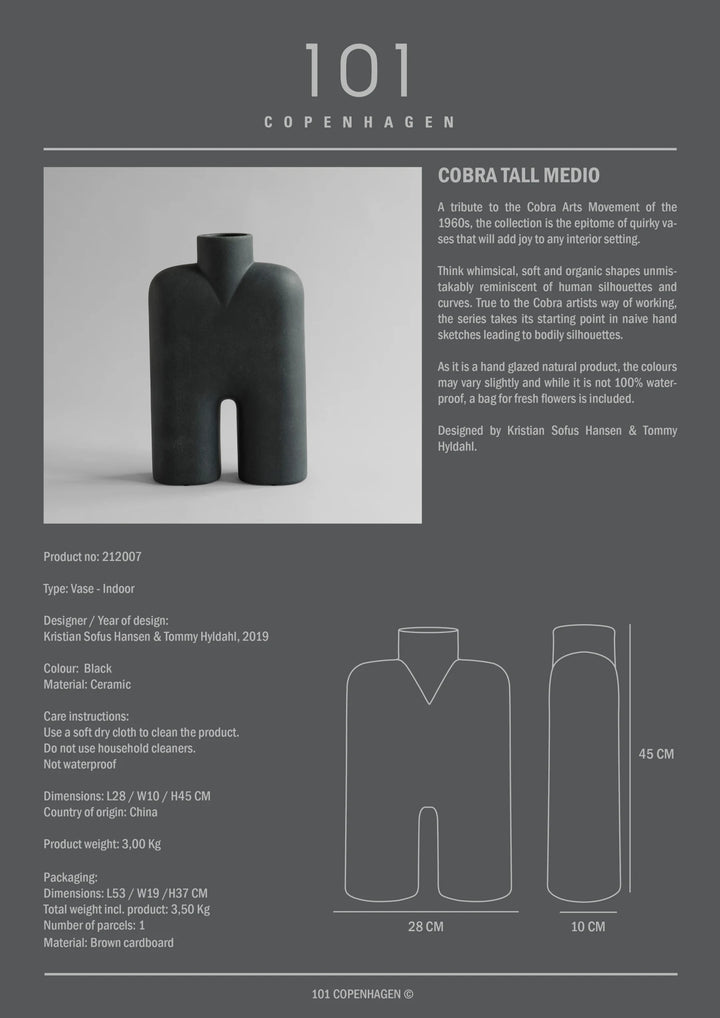 Cobra Tall, Medio - Black Vases 101 Copenhagen   