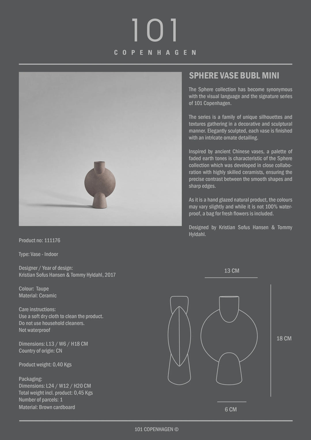 Sphere Vase Bubl, Mini - Taupe Vases 101 Copenhagen   