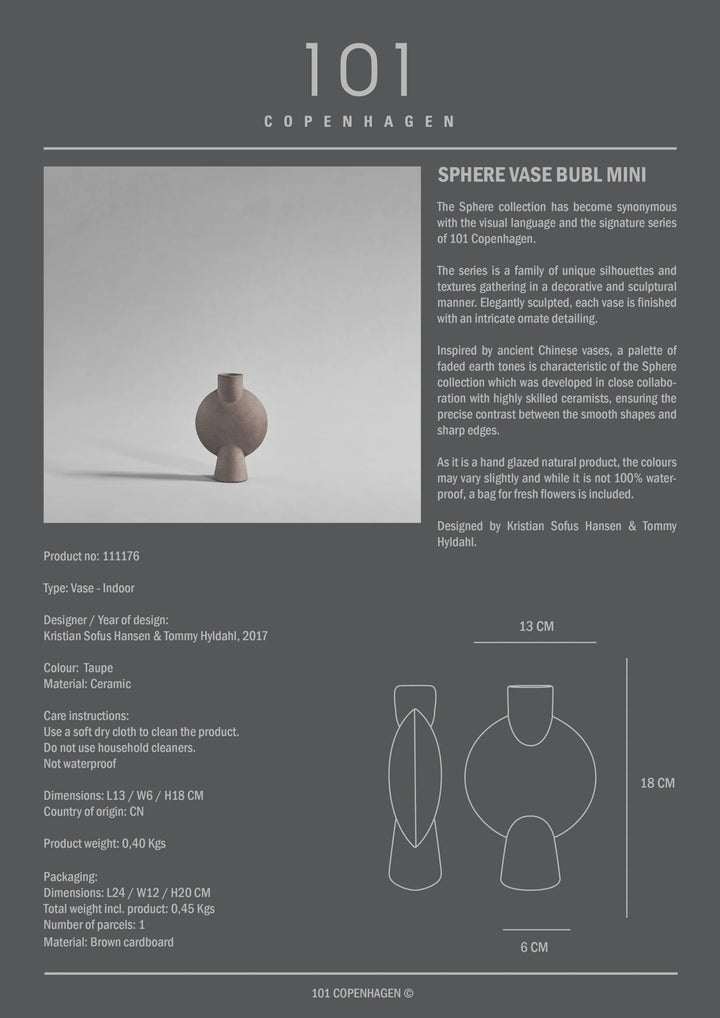 Sphere Vase Bubl, Mini - Taupe Vases 101 Copenhagen   