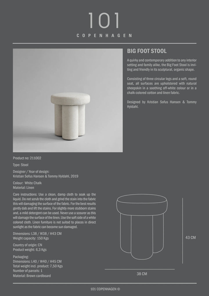 Big Foot Stool, Linen - White Chalk Stool 101 Copenhagen   