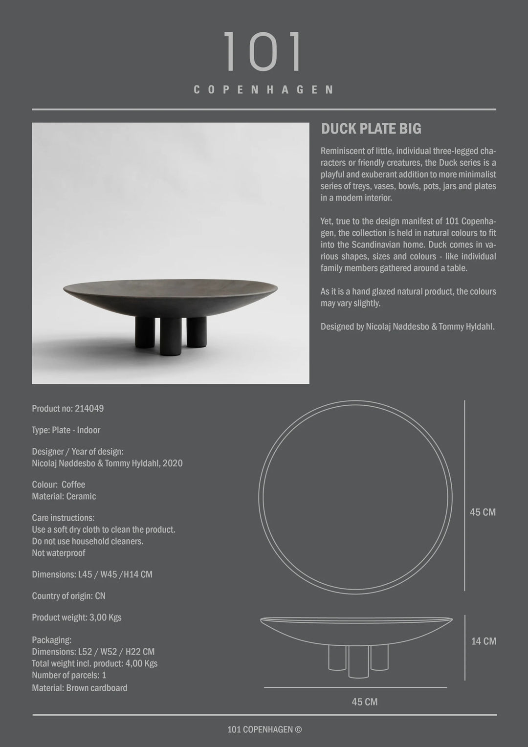Duck Plate, Big - Coffee Decorative Tray 101 Copenhagen   