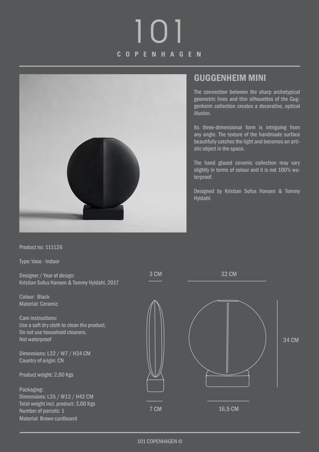 Guggenheim Vase, Mini - Black Vases 101 Copenhagen   