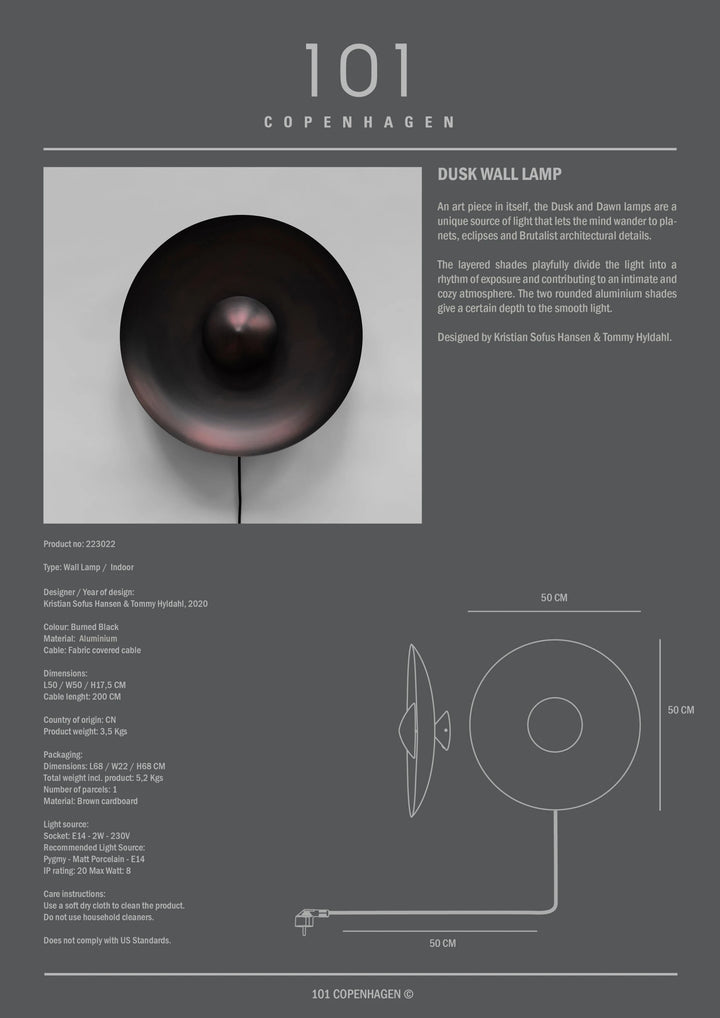 Dusk Wall Lamp - Burned Black Lamps 101 Copenhagen   