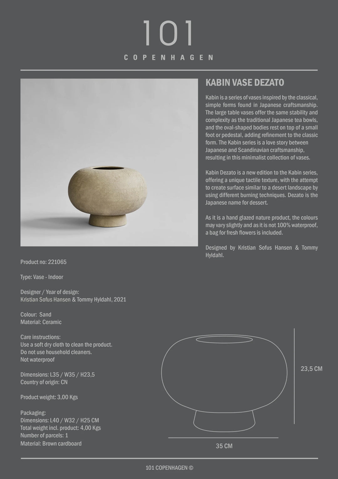 Kabin Vase, Dezato - Sand Vases 101 Copenhagen   