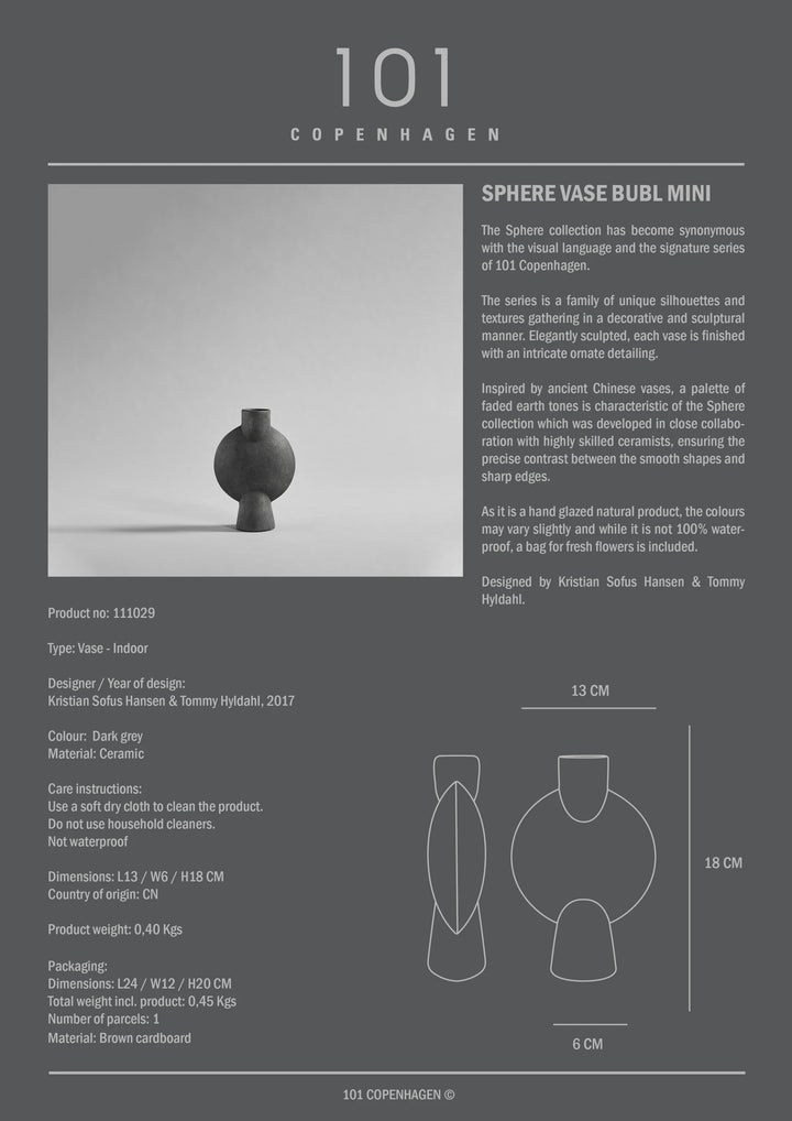 Sphere Vase Bubl, Mini - Dark Grey Vases 101 Copenhagen   