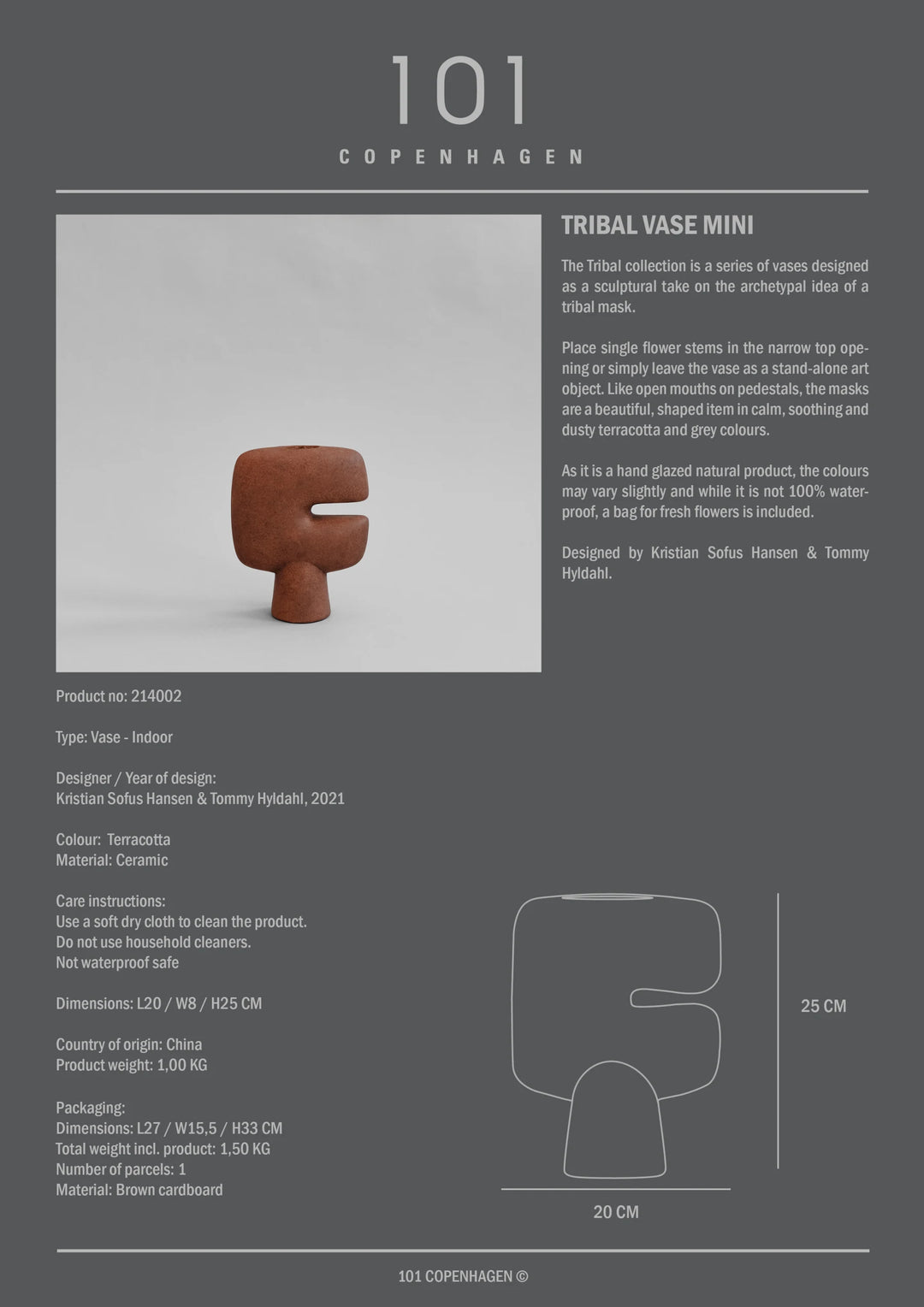 Tribal Vase, Mini - Terracotta Vases 101 Copenhagen   