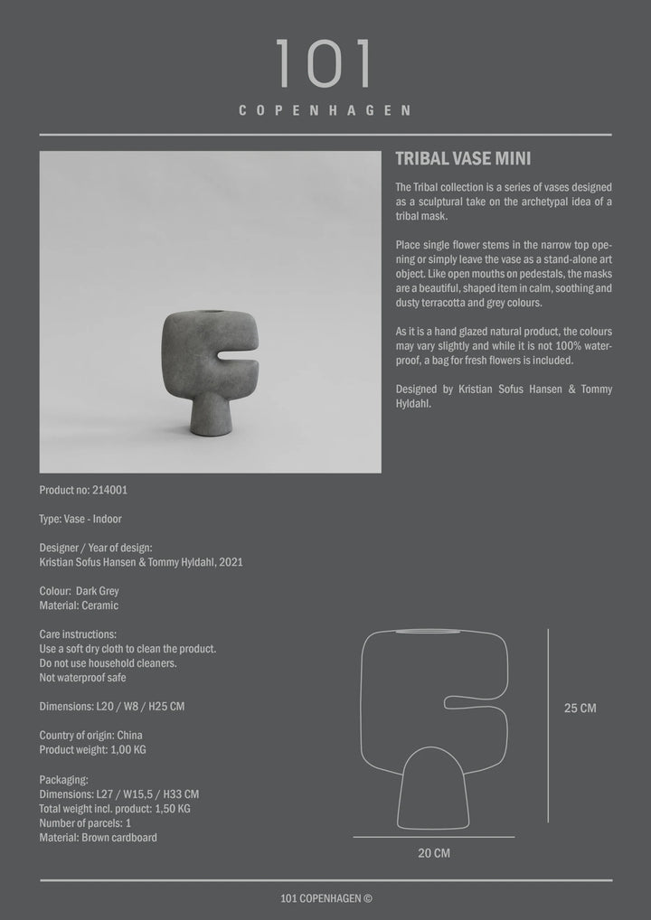 Tribal Vase, Mini - Dark Grey Vases 101 Copenhagen   
