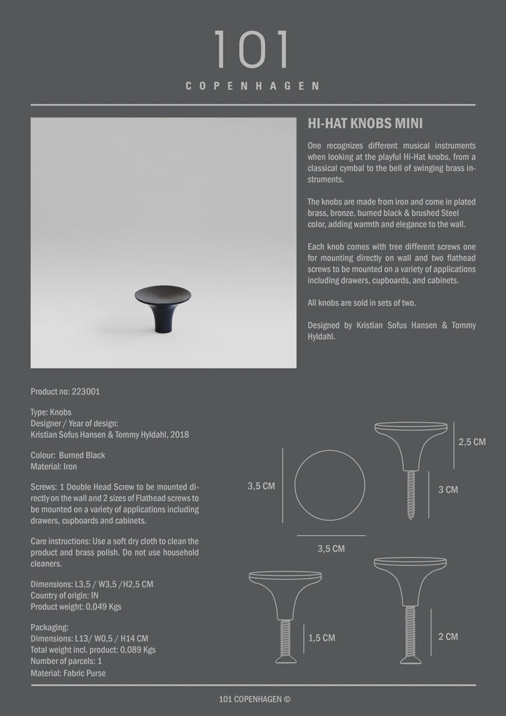 HiHat Knobs, Mini - Burned Black Knobs 101 Copenhagen   
