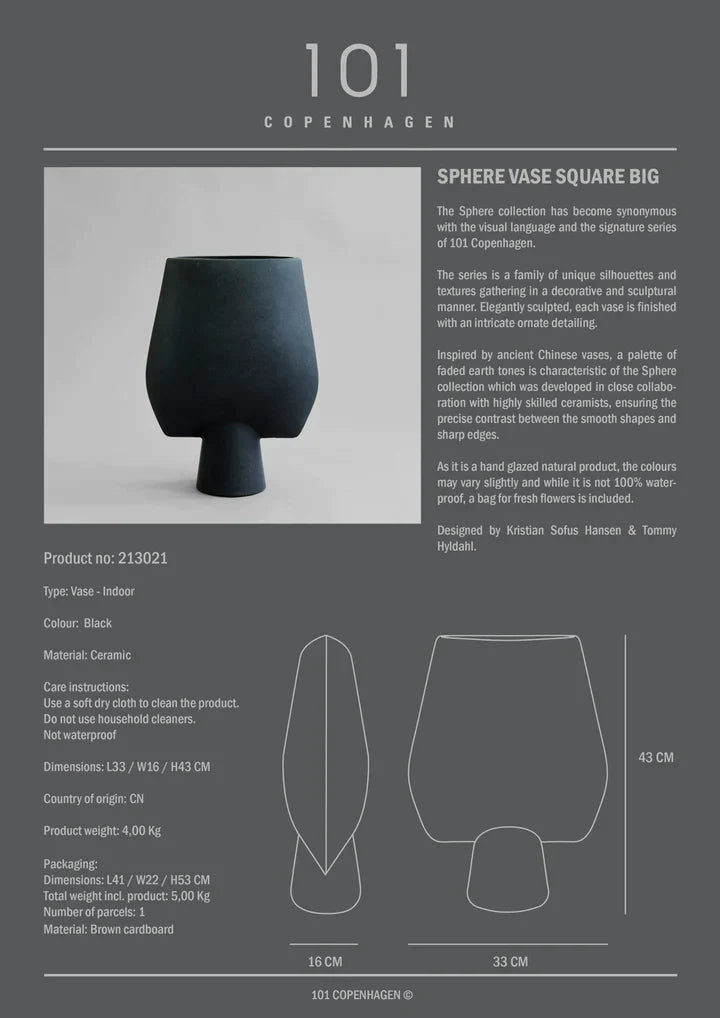 Sphere Vase Square, Big - Black Vases 101 Copenhagen   