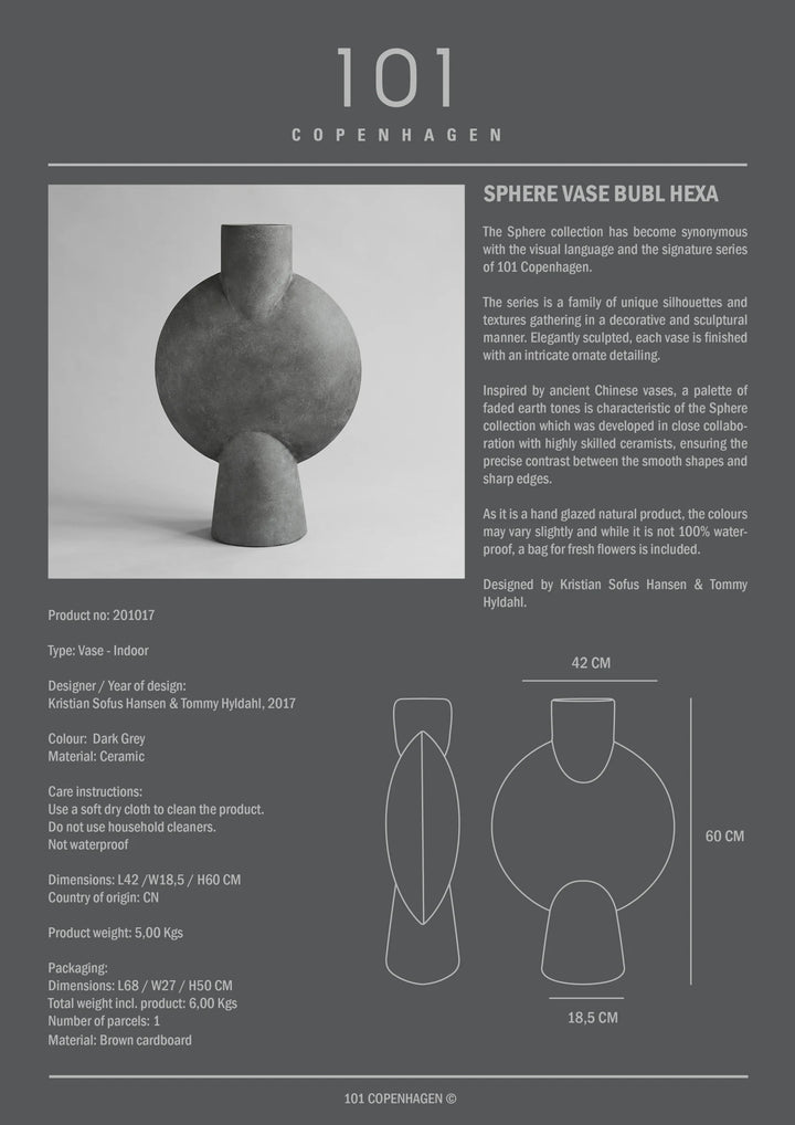 Sphere Vase Bubl, Hexa - Dark Grey Vases 101 Copenhagen   
