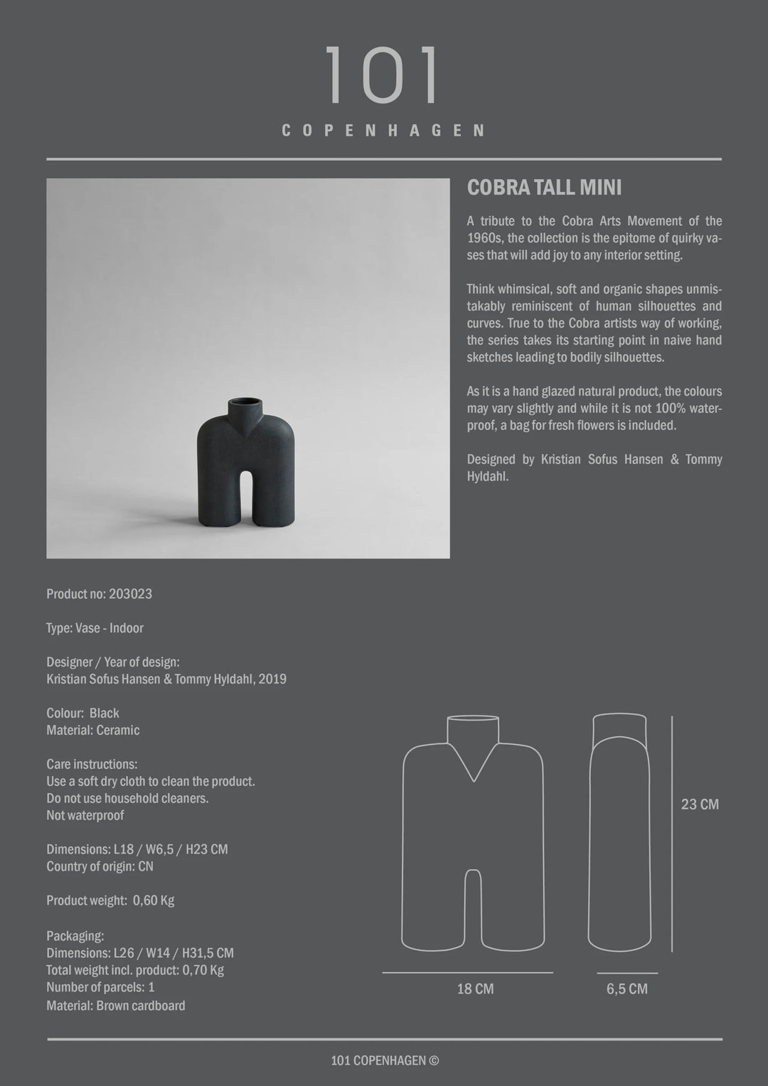Cobra Tall, Mini - Black Vases 101 Copenhagen   