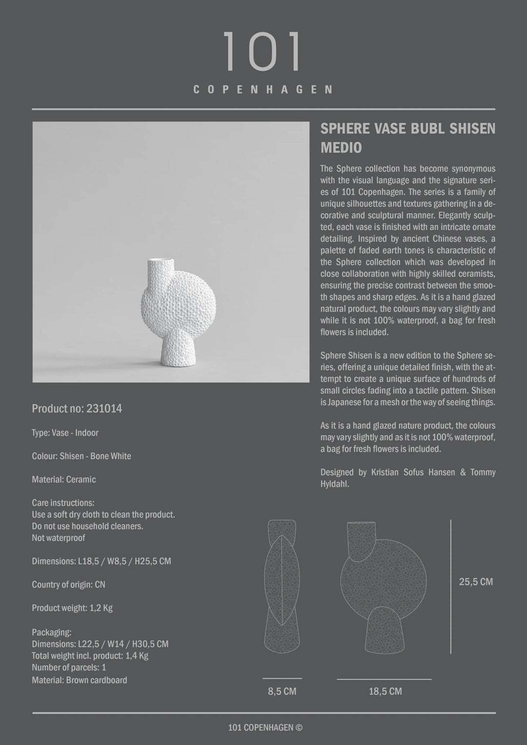 Sphere Vase Bubl Shisen, Medio - Bone White Vases 101 Copenhagen   