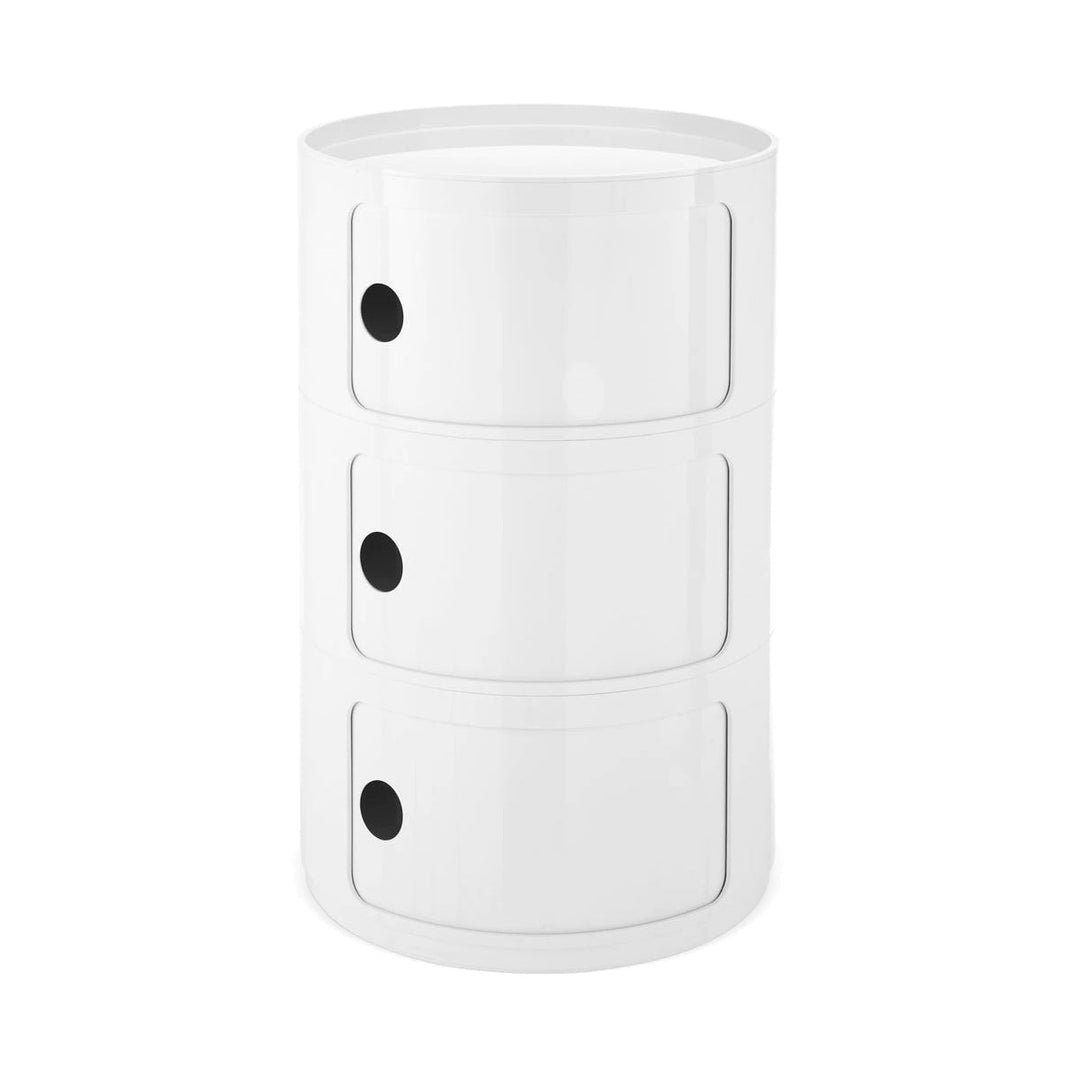 Componibili Round Storage Accent Tables Kartell White Glossy 3 Elements: 12.6 in Dia x 23 in H