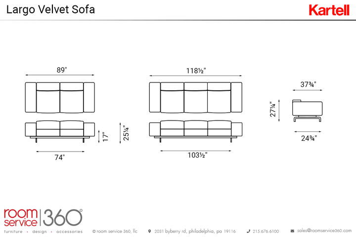 Kartell Largo Velvet Sofa