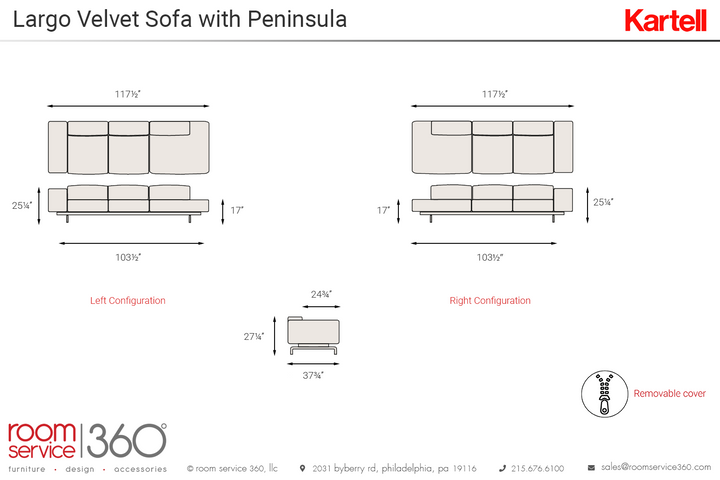 Kartell Largo Velvet Sofa