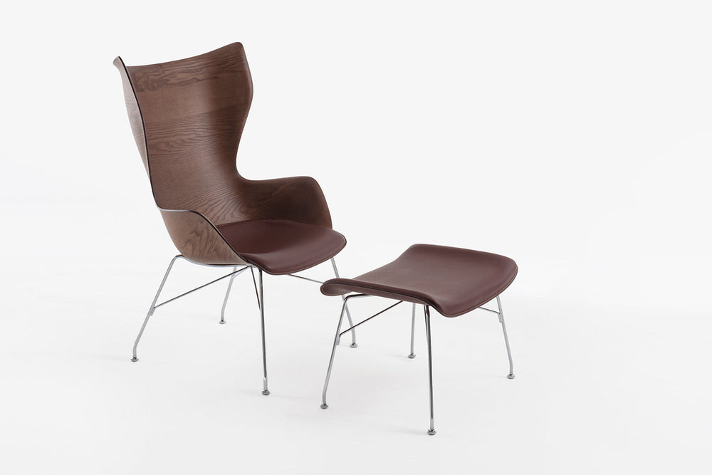 S/Wood Leather Footstool Ottomans + Stools Kartell