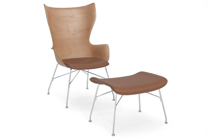 S/Wood Leather Footstool Ottomans + Stools Kartell