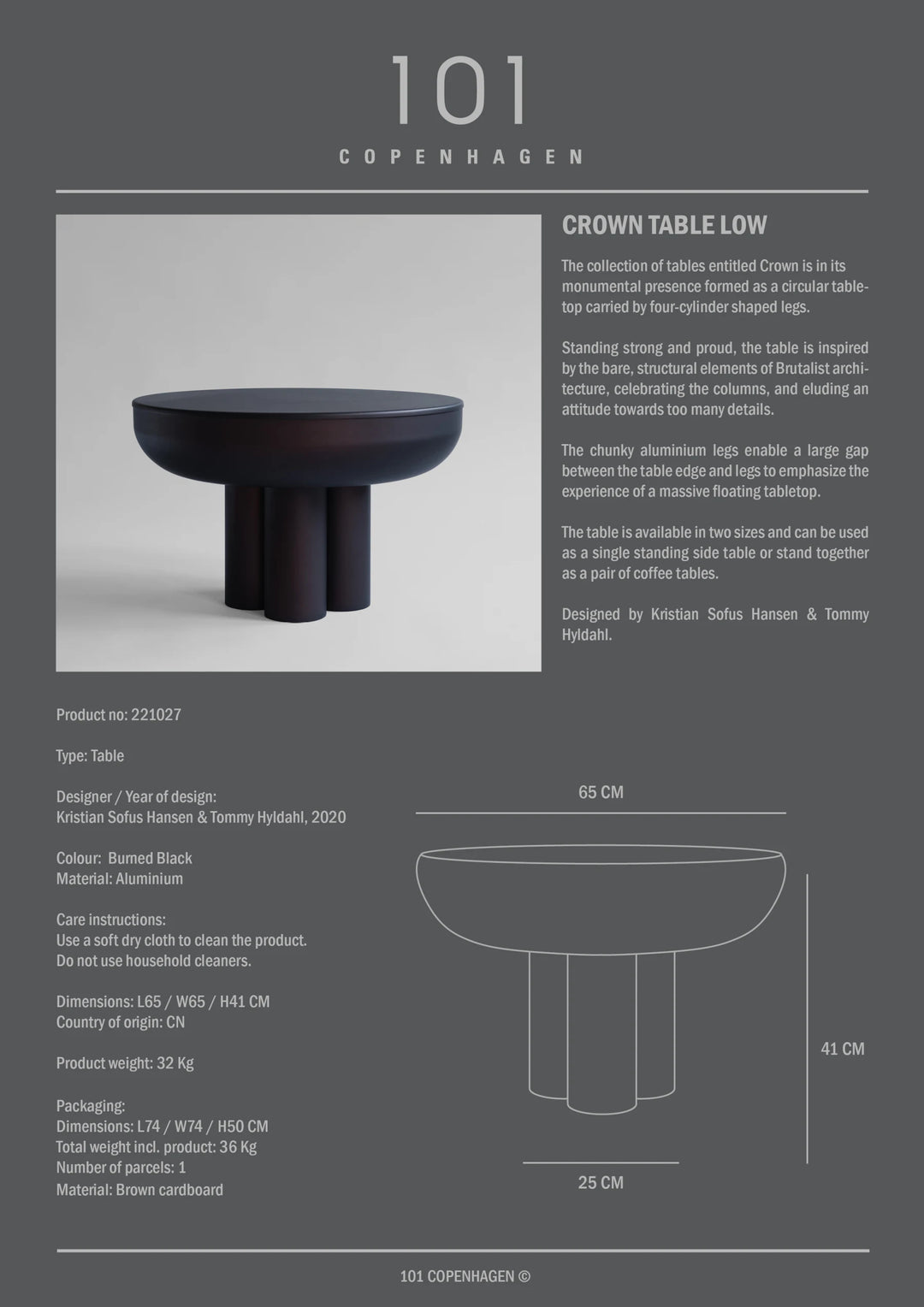Crown Table, Low - Burned Black Table 101 Copenhagen   