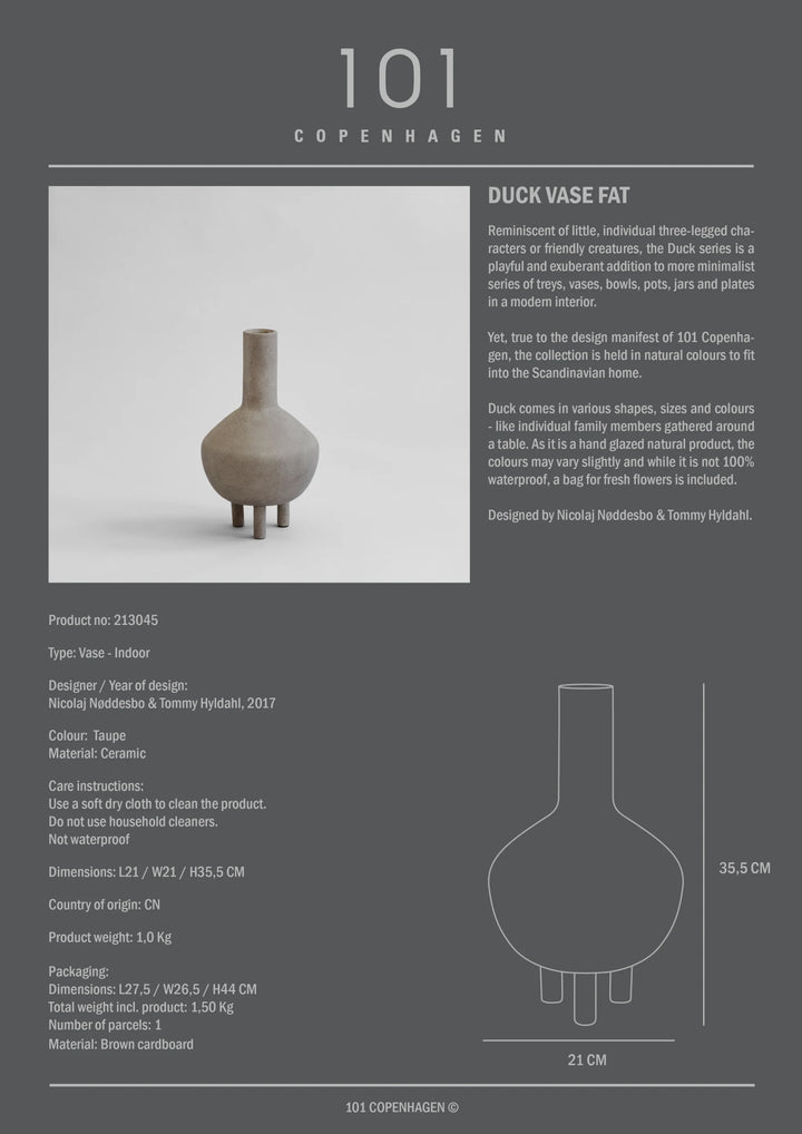 Duck Vase, Fat - Taupe Vases 101 Copenhagen   