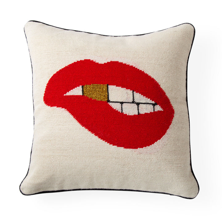 Lips Bitten Needlepoint Throw Pillow Jonathan Adler