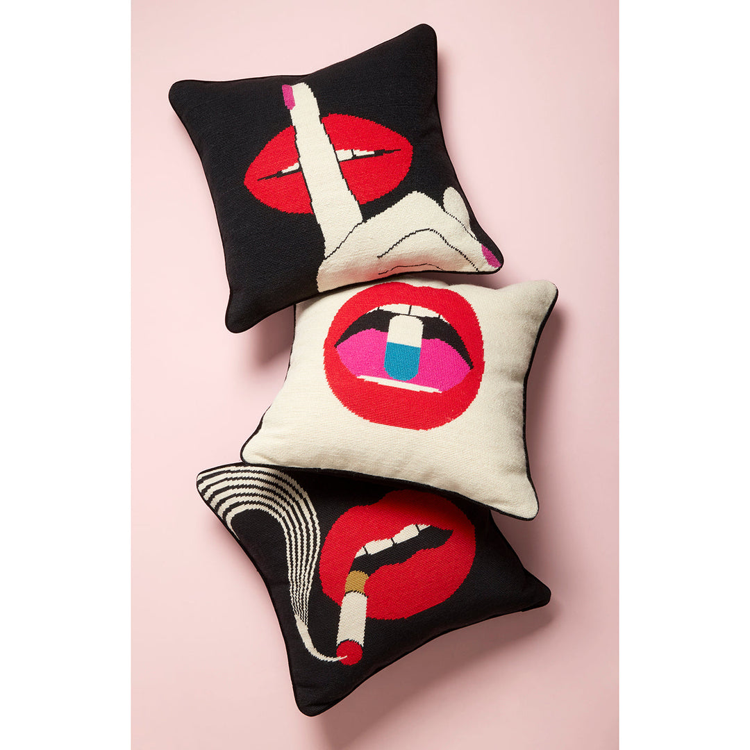 Lips Full Dose Needlepoint Pillow Jonathan Adler