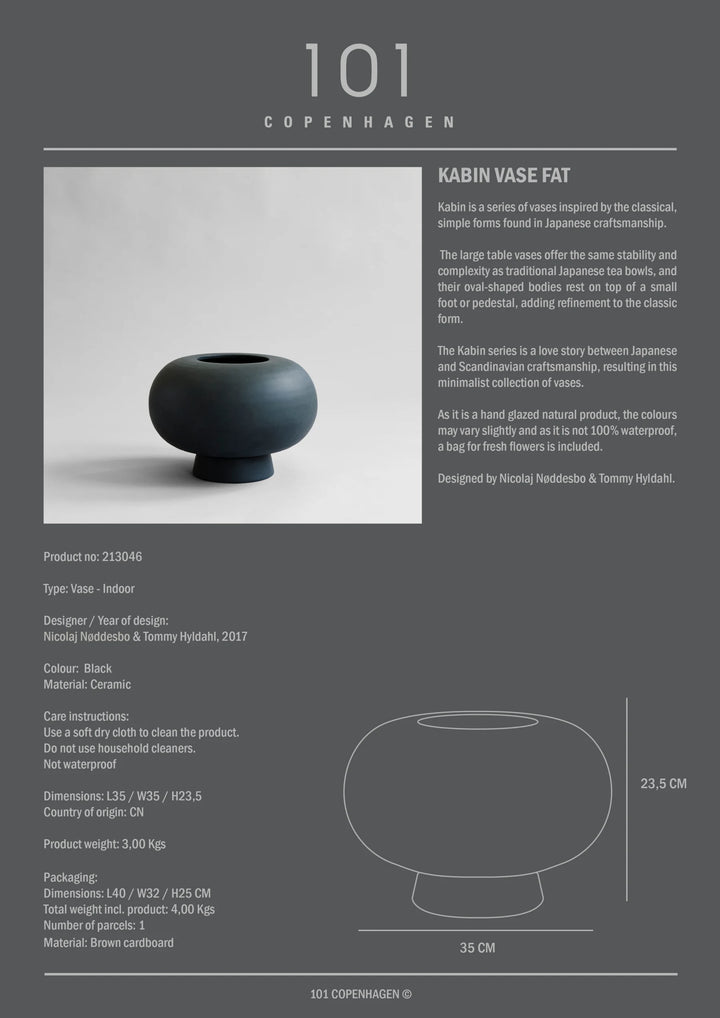 Kabin Vase, Fat - Black Vases 101 Copenhagen   