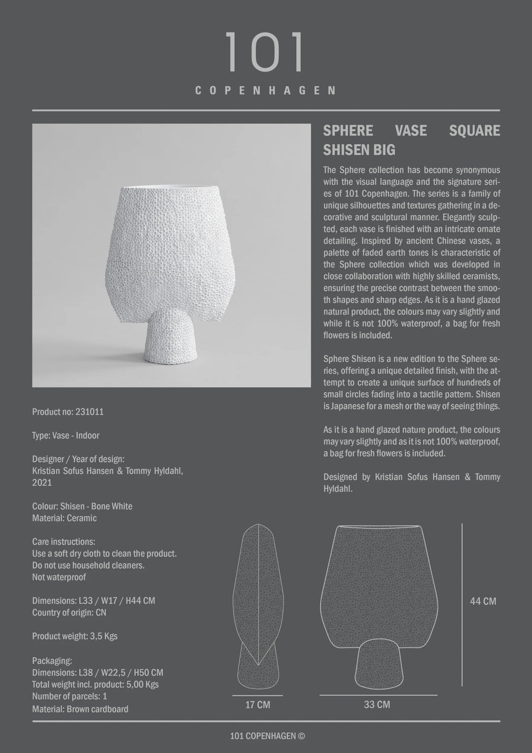 Sphere Vase Square Shisen, Big - Bone White Vases 101 Copenhagen   