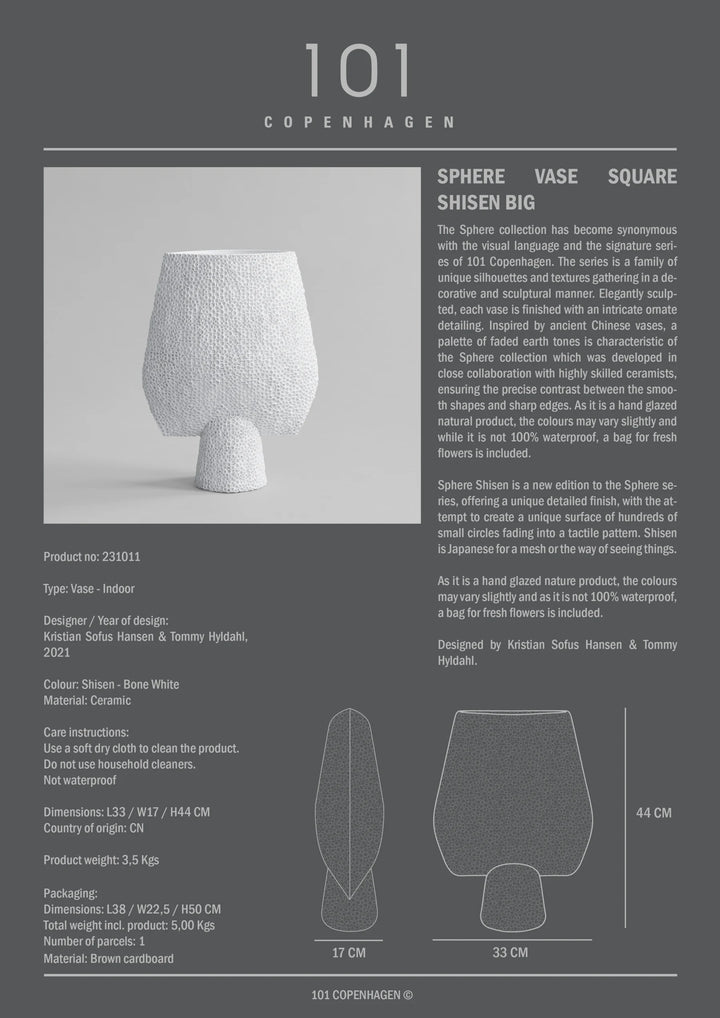 Sphere Vase Square Shisen, Big - Bone White Vases 101 Copenhagen   