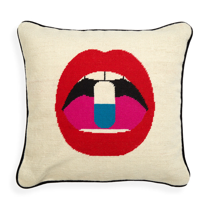 Lips Full Dose Needlepoint Pillow Jonathan Adler