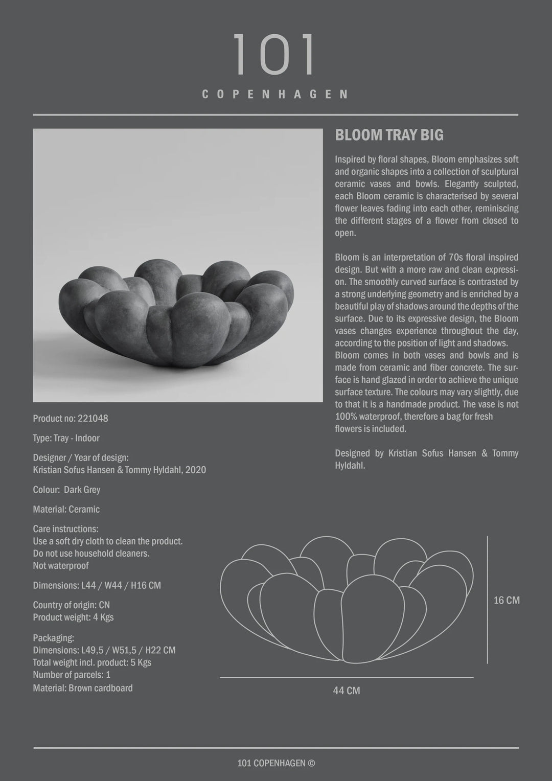 Bloom Tray, Big - Dark Grey Vases 101 Copenhagen   