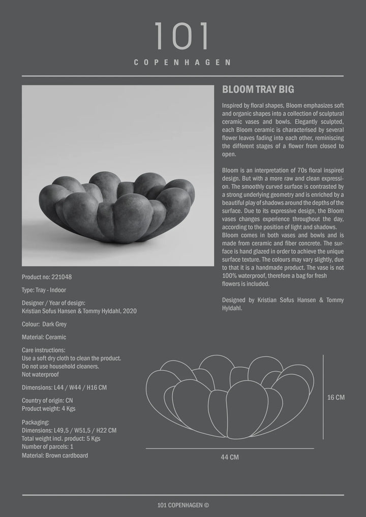 Bloom Tray, Big - Dark Grey Vases 101 Copenhagen   