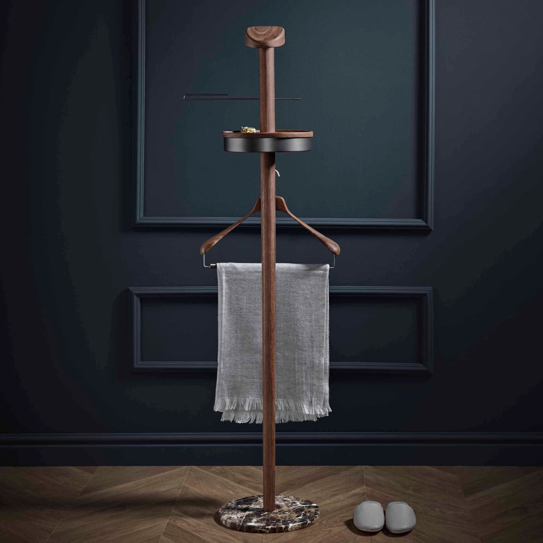 Galan Valet Stand Coat & Hat Racks Nomon Walnut / Emperador Marble and Graphite