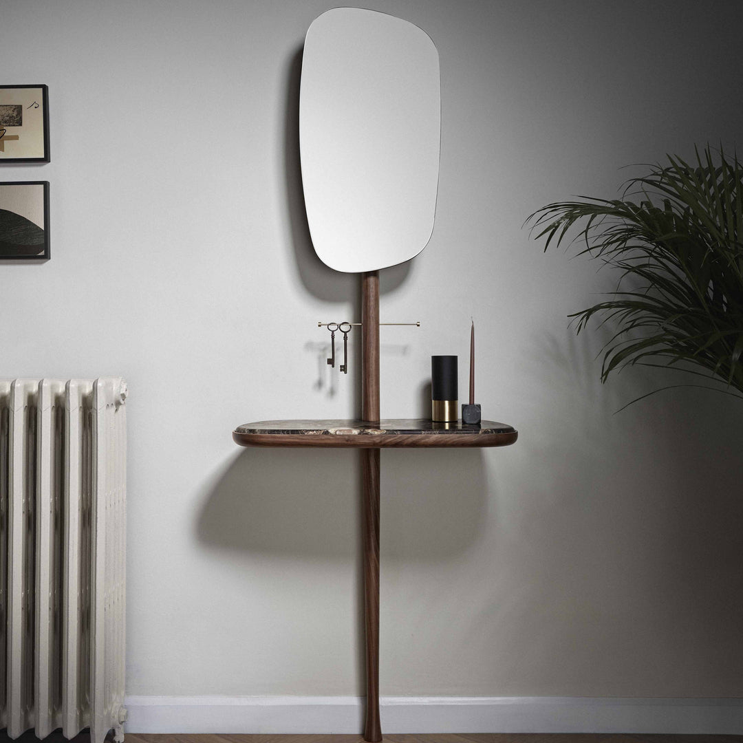 Receiver Console Table Tables Nomon Walnut and Brass with Emperador Marble Top