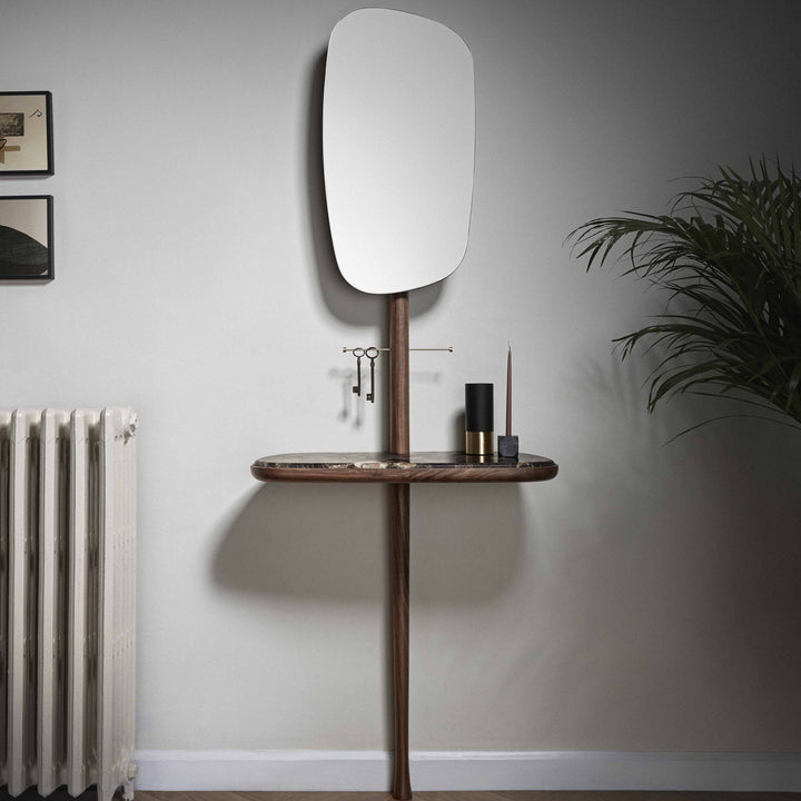 Receiver Console Table Tables Nomon Walnut and Brass with Emperador Marble Top