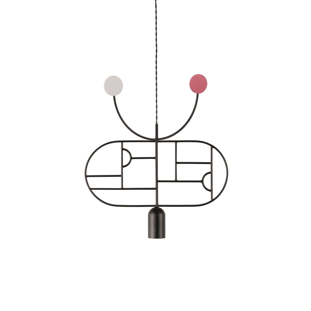 Wooden Dots 08 Pendant Light Lighting Nomon Graphite With White / Pink Dots