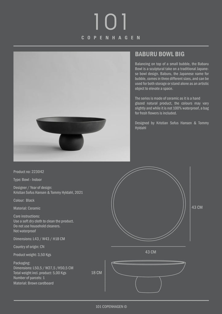 Baburu Bowl, Big - Black Decorative Bowl 101 Copenhagen   