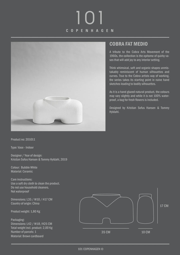 Cobra Fat, Medio - Bubble White Vases 101 Copenhagen   
