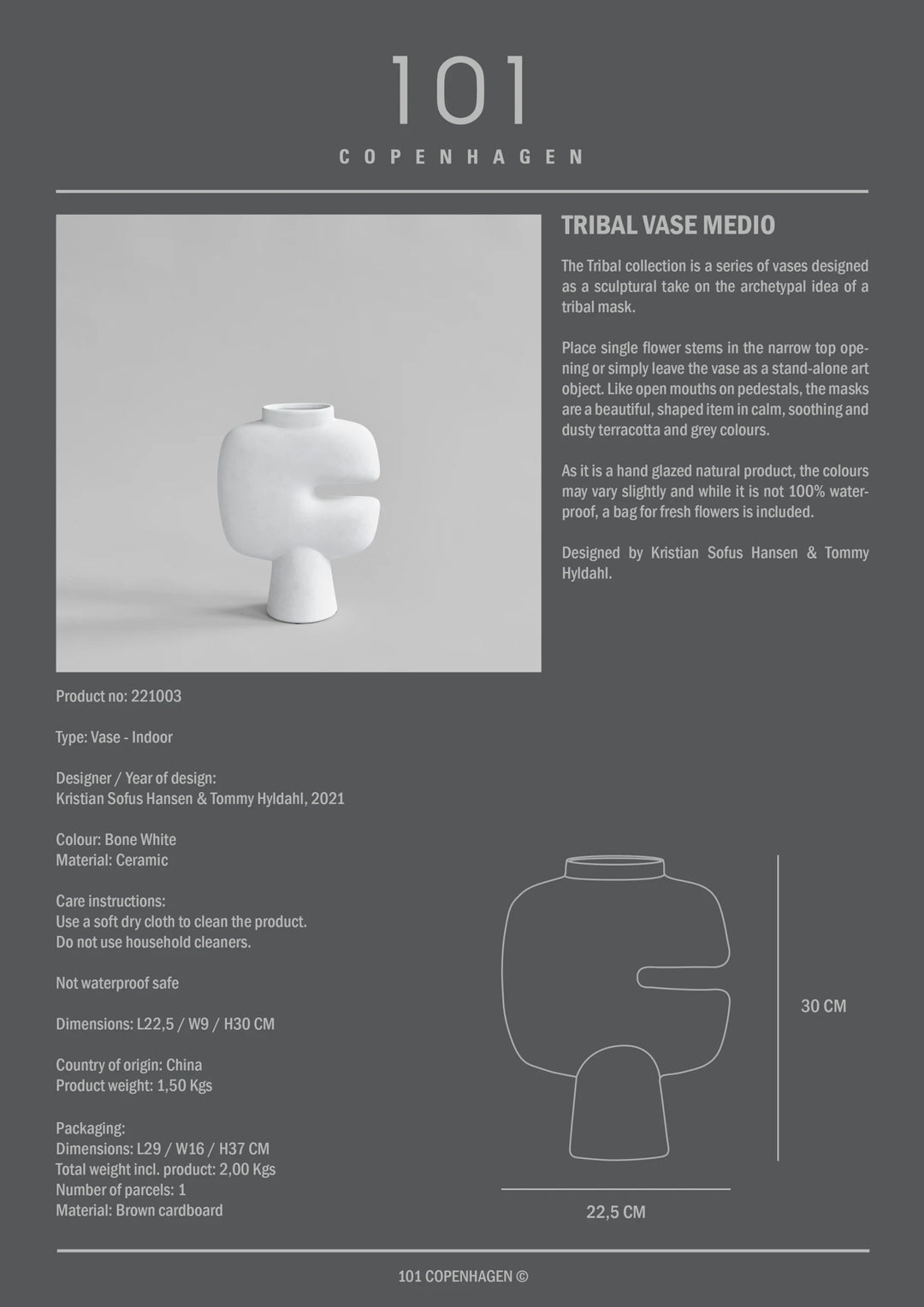 Tribal Vase, Medio - Bone White Vases 101 Copenhagen   