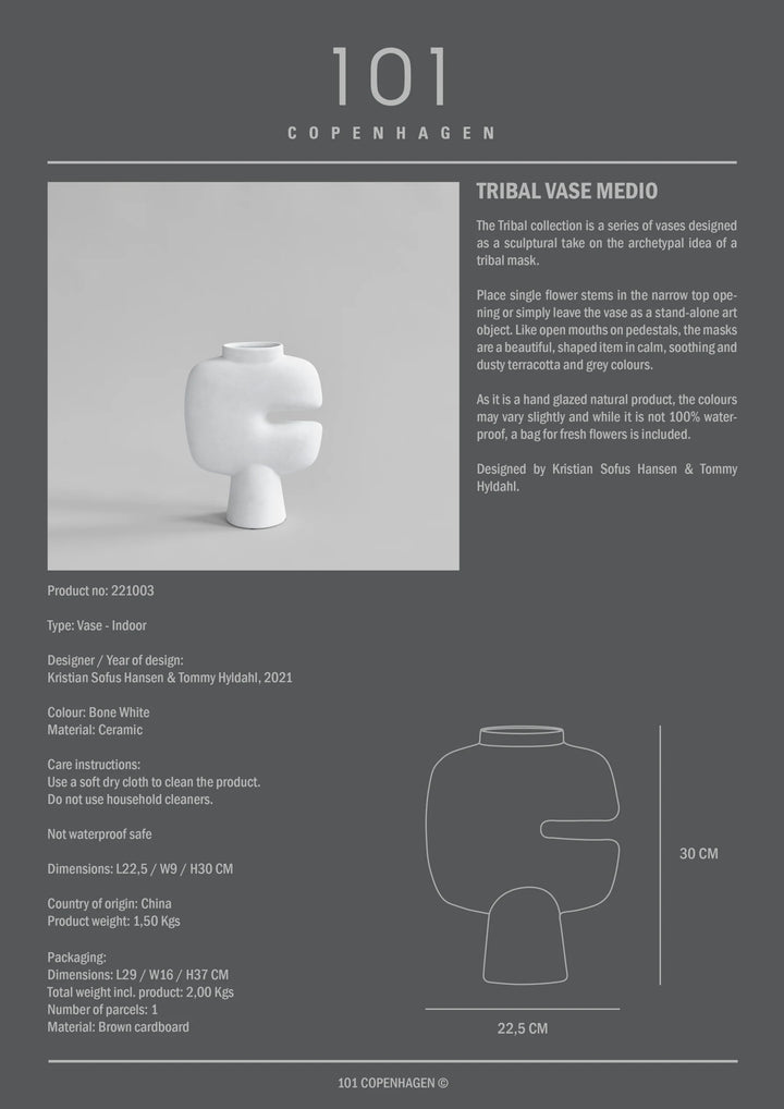 Tribal Vase, Medio - Bone White Vases 101 Copenhagen   